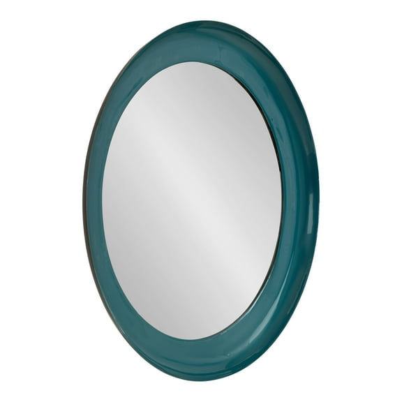 Kate and Laurel Laranya Modern Round Mirror, 22 Inch Diameter, Teal and Black, Decorative Circle Mirror with Metal Frame and Glossy Hand Applied Finish