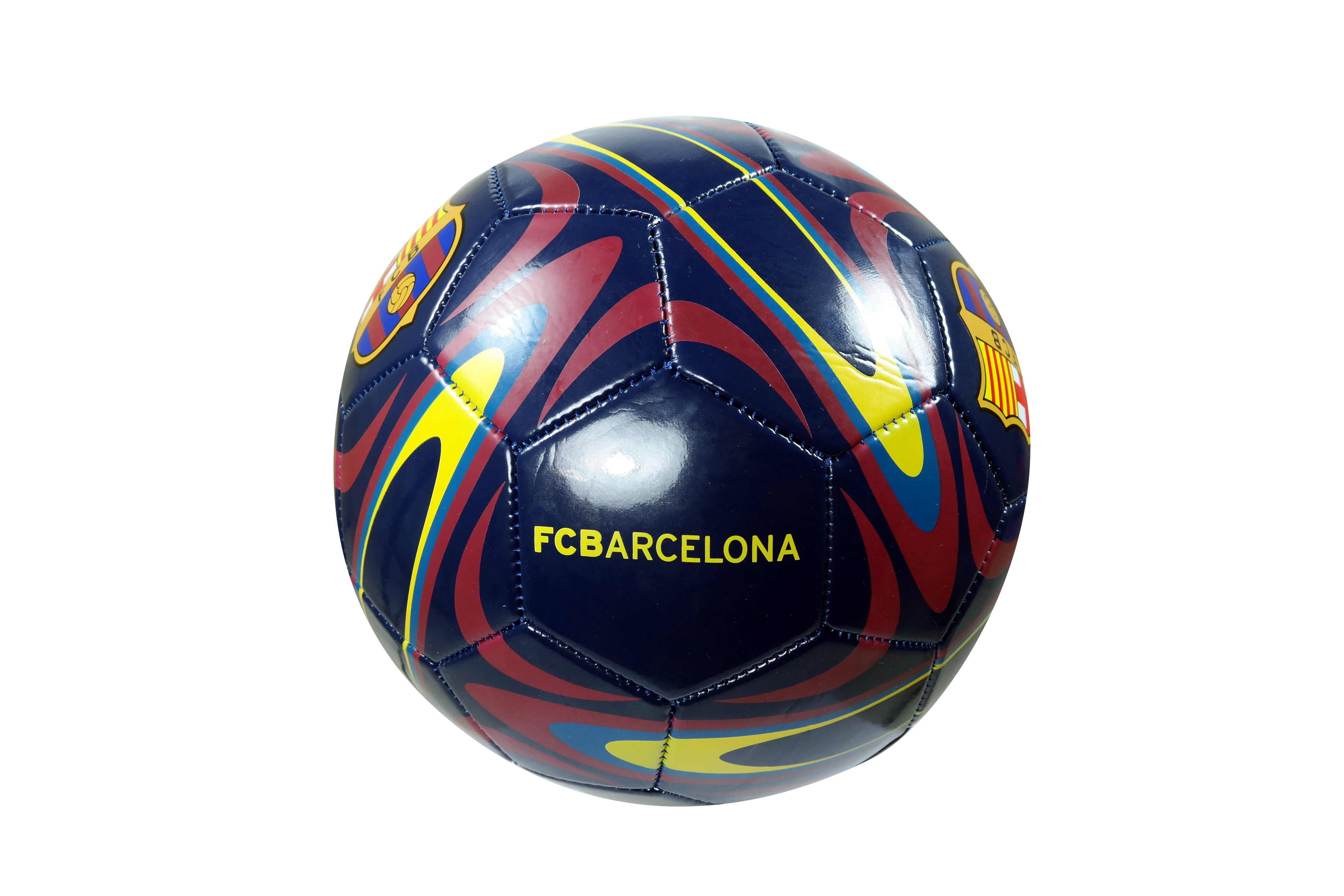 FCB Yellow with Blue Wavy Stripes Futbol Clu... Handsewn Futbol Soccer Ball 
