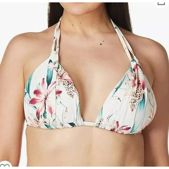 La Blanca WHITE FLORAL Triangle String Bikini Top, US 12, NWOT