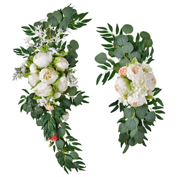 Guirnalda de flores artificiales para centro de mesa de boda, guirnalda floral para sala de estar Blanco