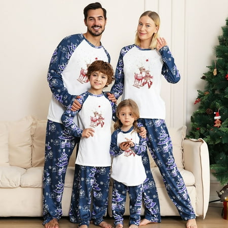 

TAGOLD Christmas Pajamas for Family Fashionable Christmas Print Family European And American Pajamas Parent-child Suit Baby Blue 12M(Toddler)
