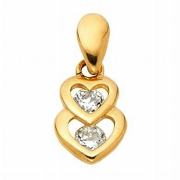 Precious Stars Jewelry 14k Yellow Gold Cubic Zirconia Overlapping Double Heart Pendant