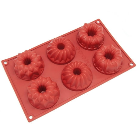 Freshware 6-Cavity Fancy Bundt Cake Silicone Mold for Muffin, Soap, Cupcake, Pudding and Jello, SL-119RD