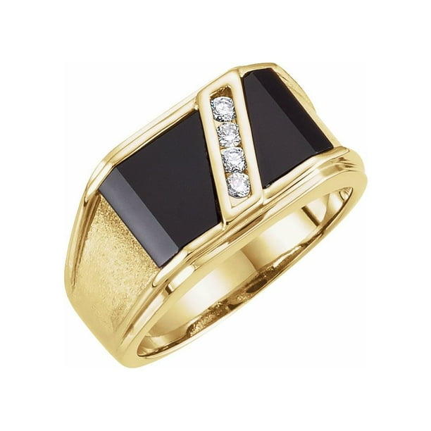 Diamond2Deal 14K Yellow Gold Onyx and Diamond BezelSet Engagement
