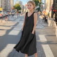 thumbnail image 2 of FAIWAD Robe d'Été en Coton et Lin pour Filles Sans Manches, Fluide, Robe Débardeur Ample pour Enfants avec Poches, 2 of 9