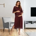 thumbnail image 6 of LOFIR Women Zipper Front Robes 3/4 Sleeve Loungewear Pockets Nightgown Loose-Fitting Ladies Long Sleepwear(Burgundy,L), 6 of 6