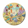 thumbnail image 1 of Cartoon Mouse Pad for Computers, Savannah Animal Family Volcanos Mammals Nature Beasts Hippo Camel Sketch Design, Round Non-Slip Thick Rubber Modern Mousepad, 8" Round, Multicolor, by Ambesonne, 1 of 2