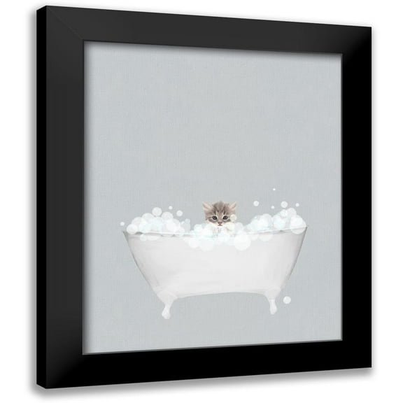 Straatsma, Leah 12x14 Black Modern Framed Museum Art Print Titled - Kitten Blue Bath