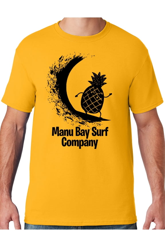 Mens Manu Bay Surf Company BLACK SURFING PINEAPPLE T-shirt, Small Gold