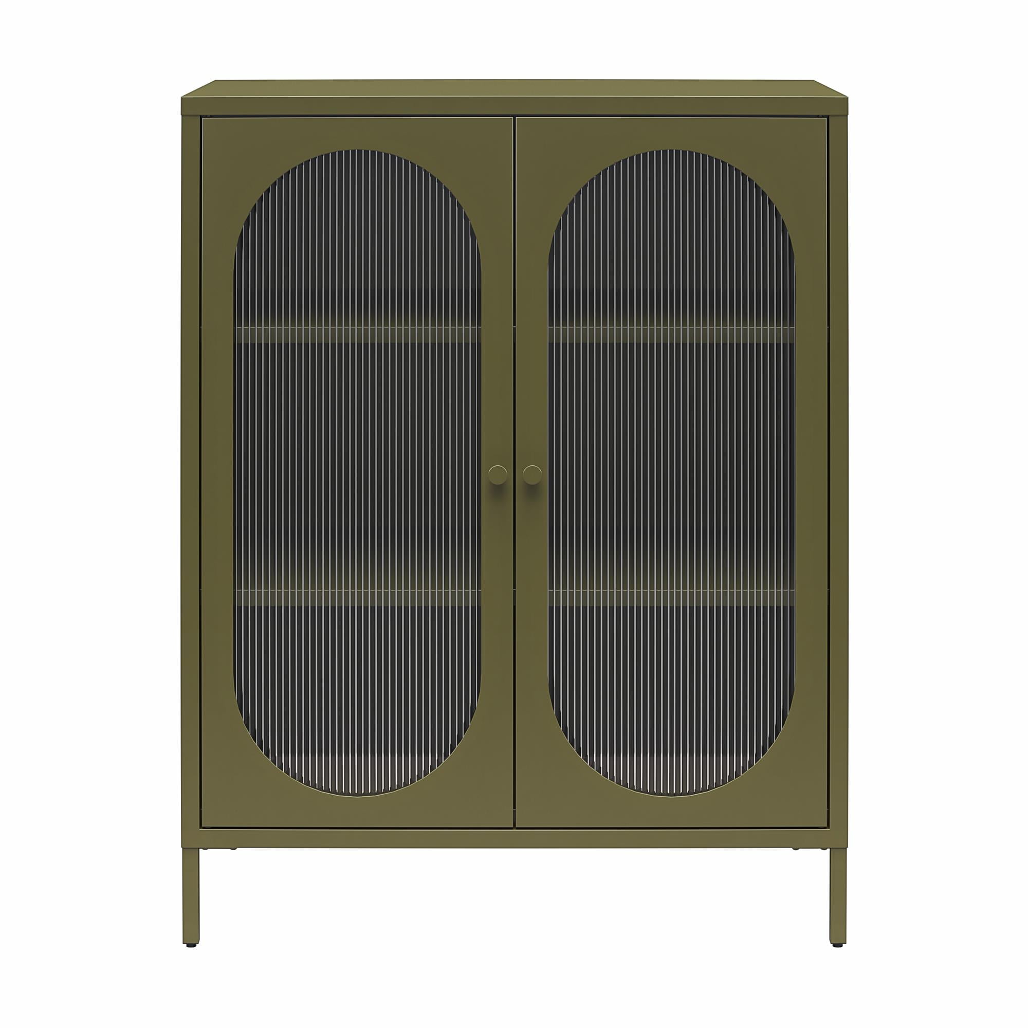 Mr. Kate Luna Short 2-Door Metal Accent Cabinet with Fluted Glass, Olive Green