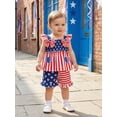 thumbnail image 6 of Loicainy Baby Toddler Girl 4th of July Clothes 6 12 18 24 Months 2T 3T 4T Star Stripe Print Flutter Sleeve Tank Tops and Ruffle Hem Shorts Summer Outfits Set, 6 of 9