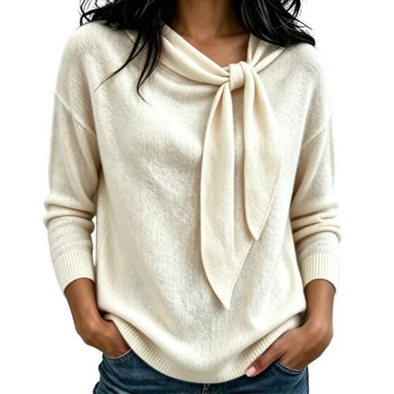 Telankuip Cowl Neck Cute Sweaters for Women Lightweight Long Sleeve Sweater Knit Pullover Tops Elegant Solid Color Bow Tie Front Soft Cozy Casual Top Fall Winter Casual Outfits