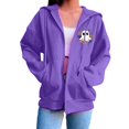 thumbnail image 4 of YVNAURA Women's Halloween Zip Up Sweatshirt Long Sleeve Full Zip Hoodie Cute Pumpkin Ghost Bat Print Oversized Sweatshirt with Pockets Loose Fit Fall Casual Spooky Top 1 Pack, Dark Purple,L, 4 of 5