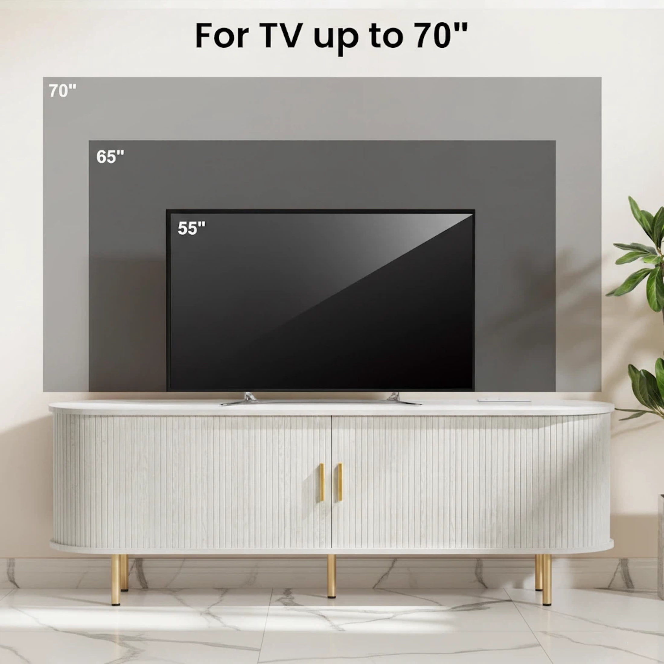 Aisword 63 Inch TV Stand with Power Outlet for TVs up to 70 Inch, Entertainment Center with Storage and Adjustable Shelves, Media Console with Sliding Doors for Living Room, White