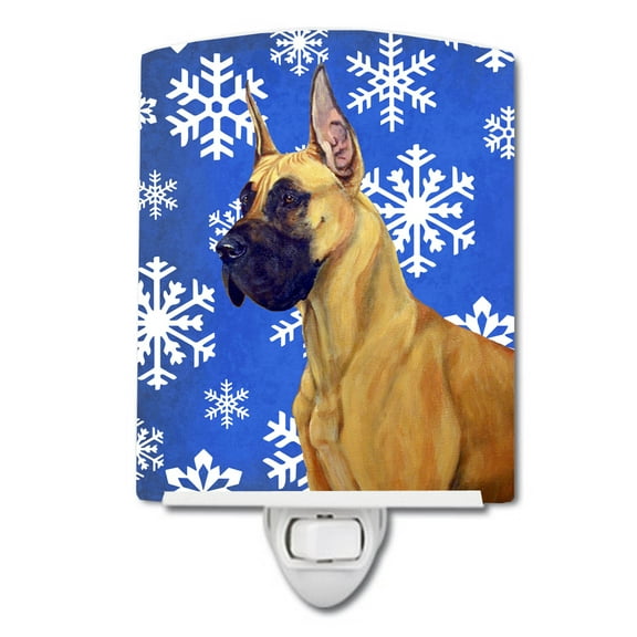 Caroline's Treasures LH9265CNL Great Dane Winter Snowflakes Holiday Ceramic Night Light, 6x4x3", multicolor