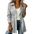 thumbnail image 3 of Zynoxe Women's Mid Length Windbreaker Jackets Comfort Elastic Waist Long Sleeve Outdoor Jacket Trendy Lapel Collar Button Down Jacket Lightweight Versatile Solid Color Trench Coat with Pockets 2XL, 3 of 9