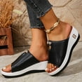 thumbnail image 4 of Women's Rhinestones Platform Wedges Slides Sandals Stylish Bling Leather Crystal Slip on Dress Summer Shoes, 4 of 7