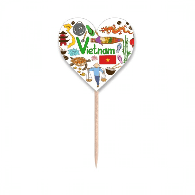 Vietnam Amour Coeur Payscap National Drapeau Cure-Dent Drapeaux Coeur Lable Cupcake Pics