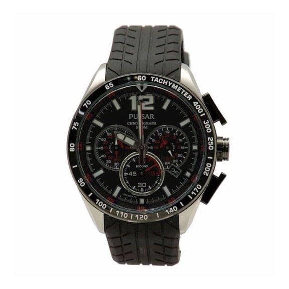 PU2021 Men's Chronograph Black Dial Black Rubber Strap Quartz Watch