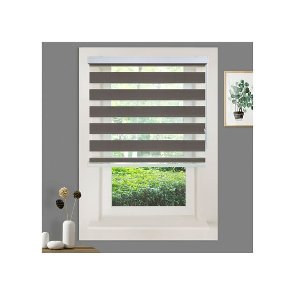 WYMO Zebra Blinds 34 x 96 INCH - Sheer Horizontal Blinds and Shades for Daytime and Nighttime - Light Filtering Roller Shades for Windows - Dark Grey - Manual Control Stick