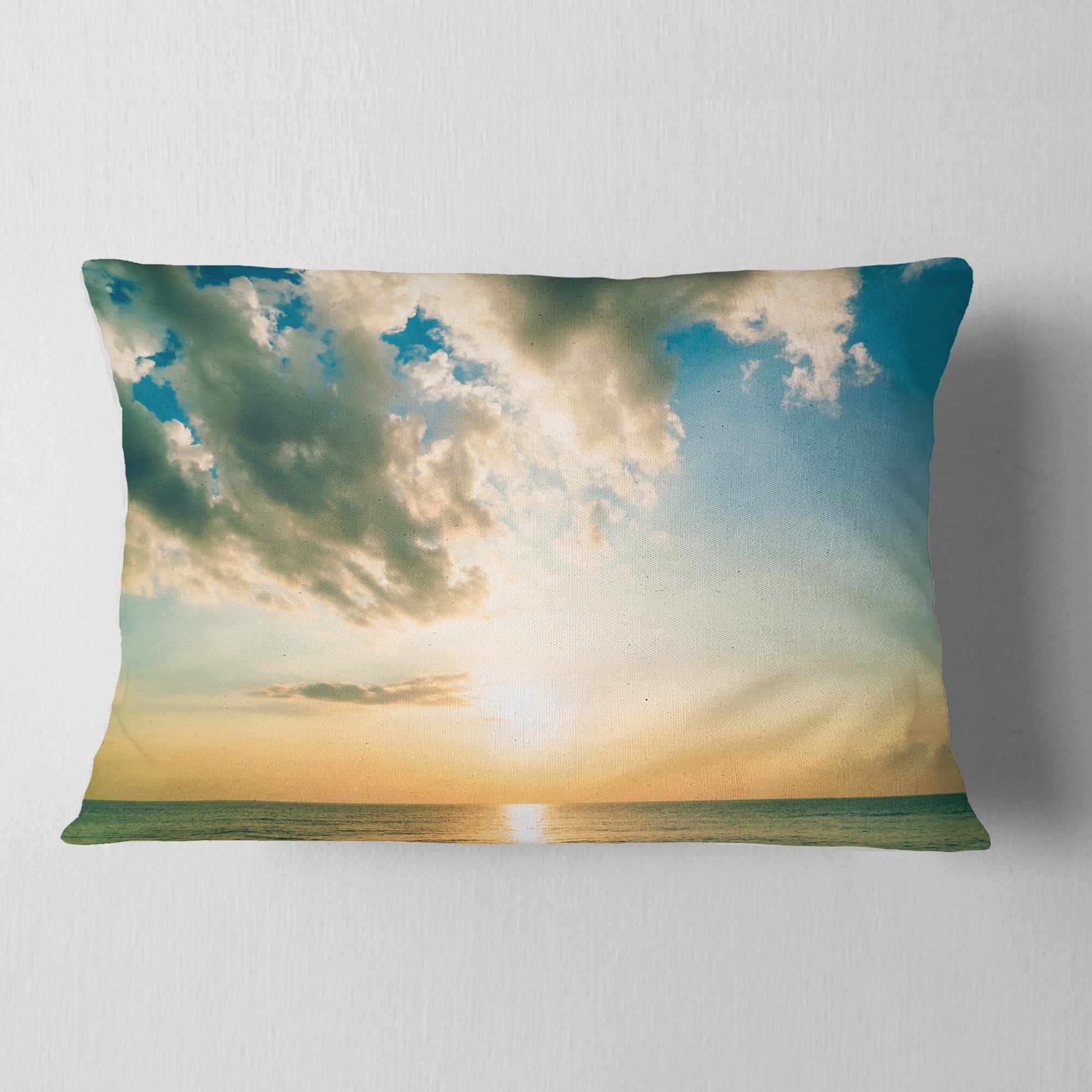 Designart Clouds Together Over Blue Seashore - Seascape Throw Pillow - 12x20