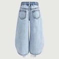 thumbnail image 6 of TSHXS Kids Clothes Girls Little Girls Wide Leg Denim Trousers 3D Letter Print with Bow Relaxed Fit Casual Jeans for Autumn Spring（Blue,7-8 Years）, 6 of 9