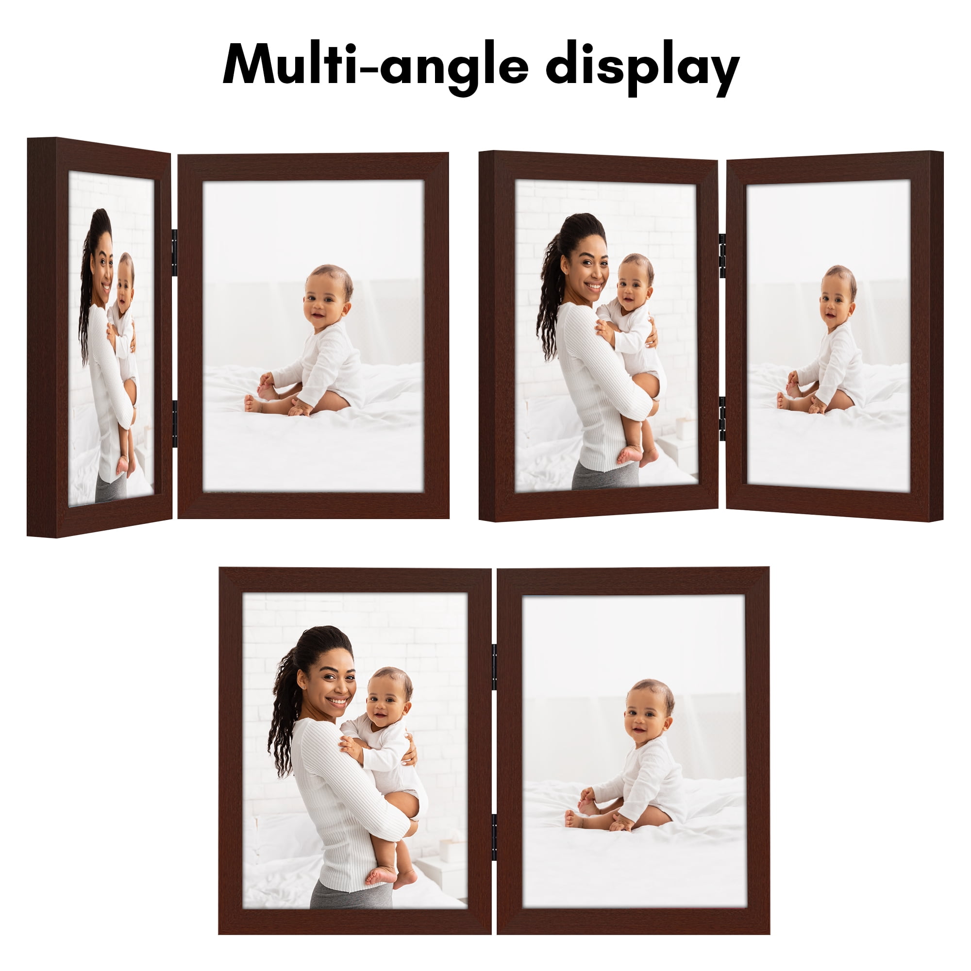 Americanflat 8x10 Hinge Frame with Shatter-Resistant Glass Hinged Double Frames Signature Photo - Mahogany