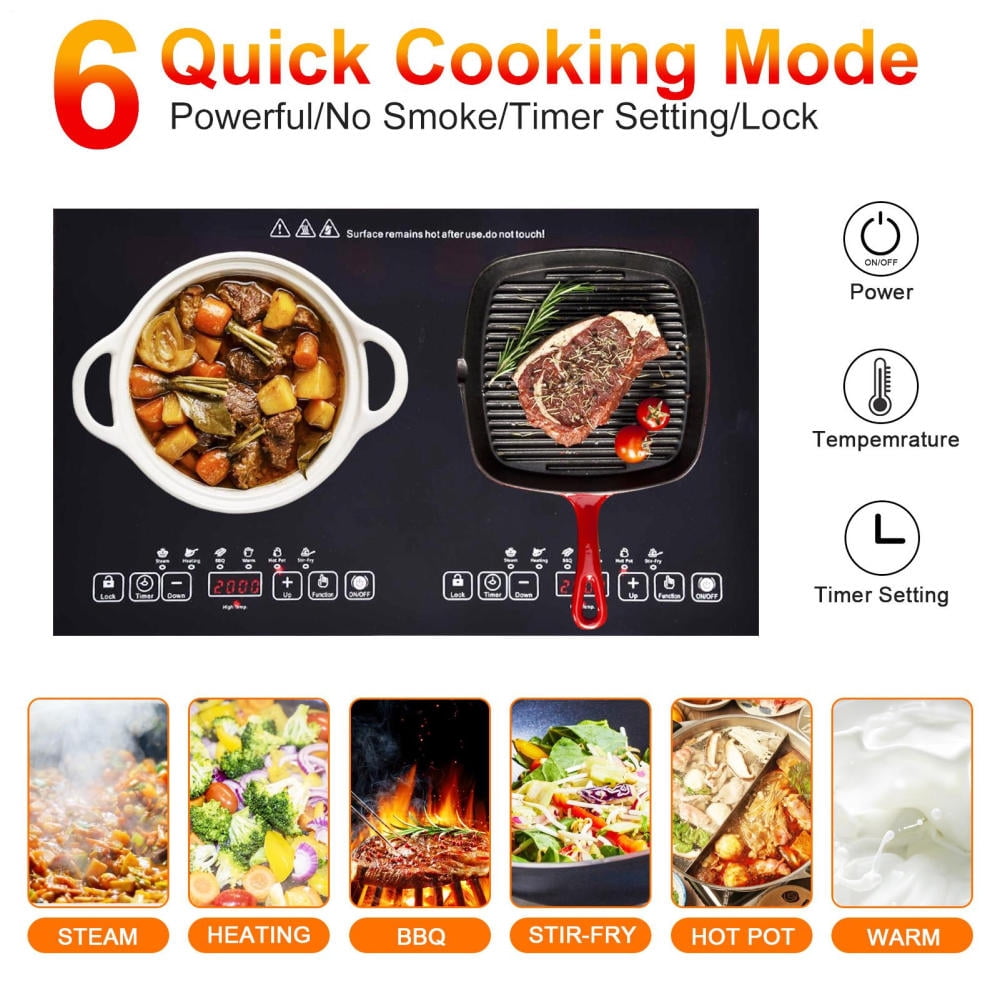 WZTO Electric Double Burner Touch Control 2000W2000W Kitchen Stove Portable Electric Hob 110V Electric Cooking Stove for Fry Simmer Steam sincere