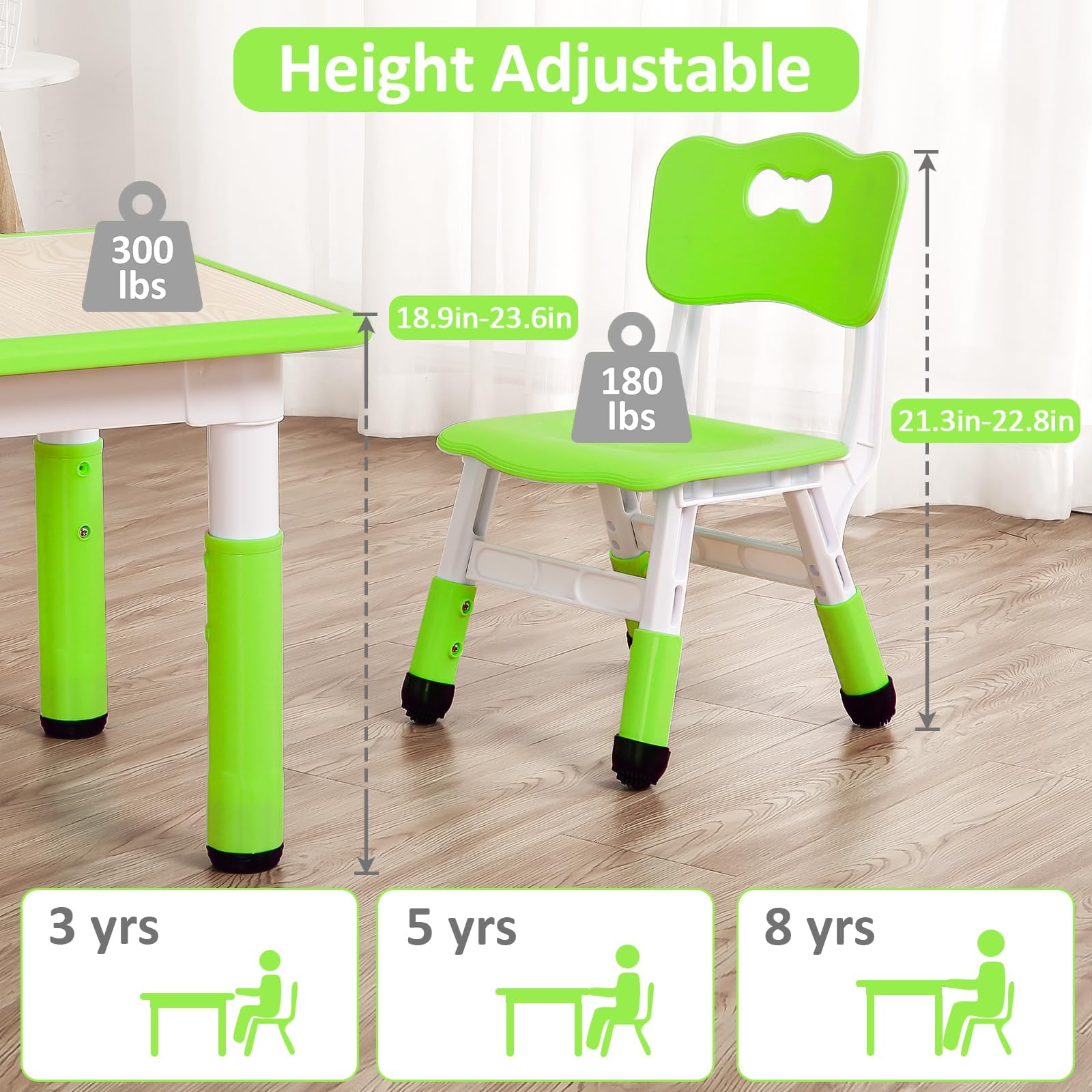 TROPOW Kids Table and Chairs,Height Adjustable Toddler Table and 4 Chair,Multi-Activity Table with Graffiti Desktop Non-Slip Legs for Ages 2-10,Children Activity Table for Daycare,Classroom,Home