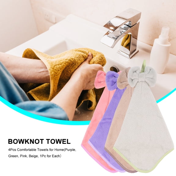 BESTYASH 4-Pack Coral Fleece Hand Towels with Bowknot Design, Assorted Colors, Absorbent and Quick Drying