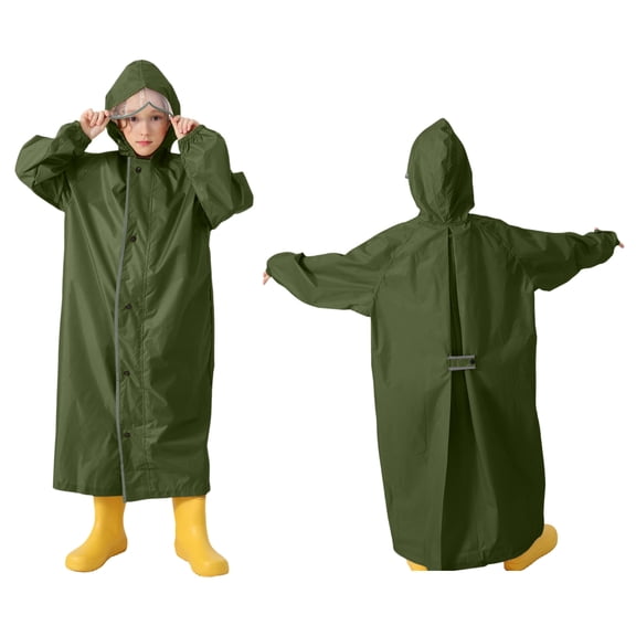 Boys Rain Coat Waterproof Girls Rain Jacket Reusable Rain Ponchos with Hood and Sleeves Travel Poncho 10-12 Years