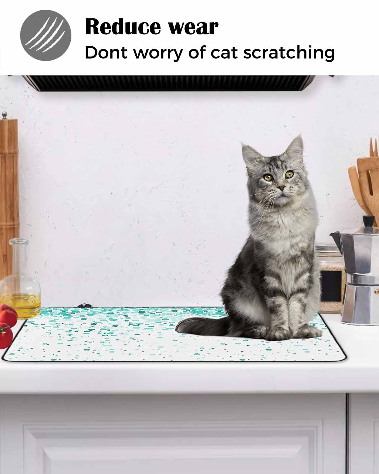 nqOlkjepod Large Induction Cooktop Protector Mat 36"x21", Turquoise Polka Dot Stove Top Covers for Electric Stove, Abstract Modern Art Dots Watercolor Stove Burner Cover Mats, Glass Top Stove Cover