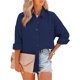 thumbnail image 2 of Blusa de manga larga de gran tamaño con cuello vuelto y un solo pecho con bolsillo frontal para mujer, blusa informal de gran tamaño para verano, 2 of 7