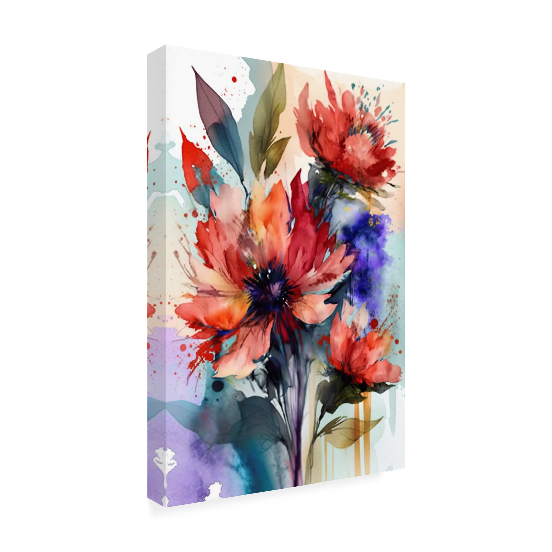 Canvas Wall Art - Ray Heere 'Watercolor Expressive Flowers 17' Wall Art for Living Room, Bedroom, or Office Décor by Trademark Fine Art - 30 x 47 Inches