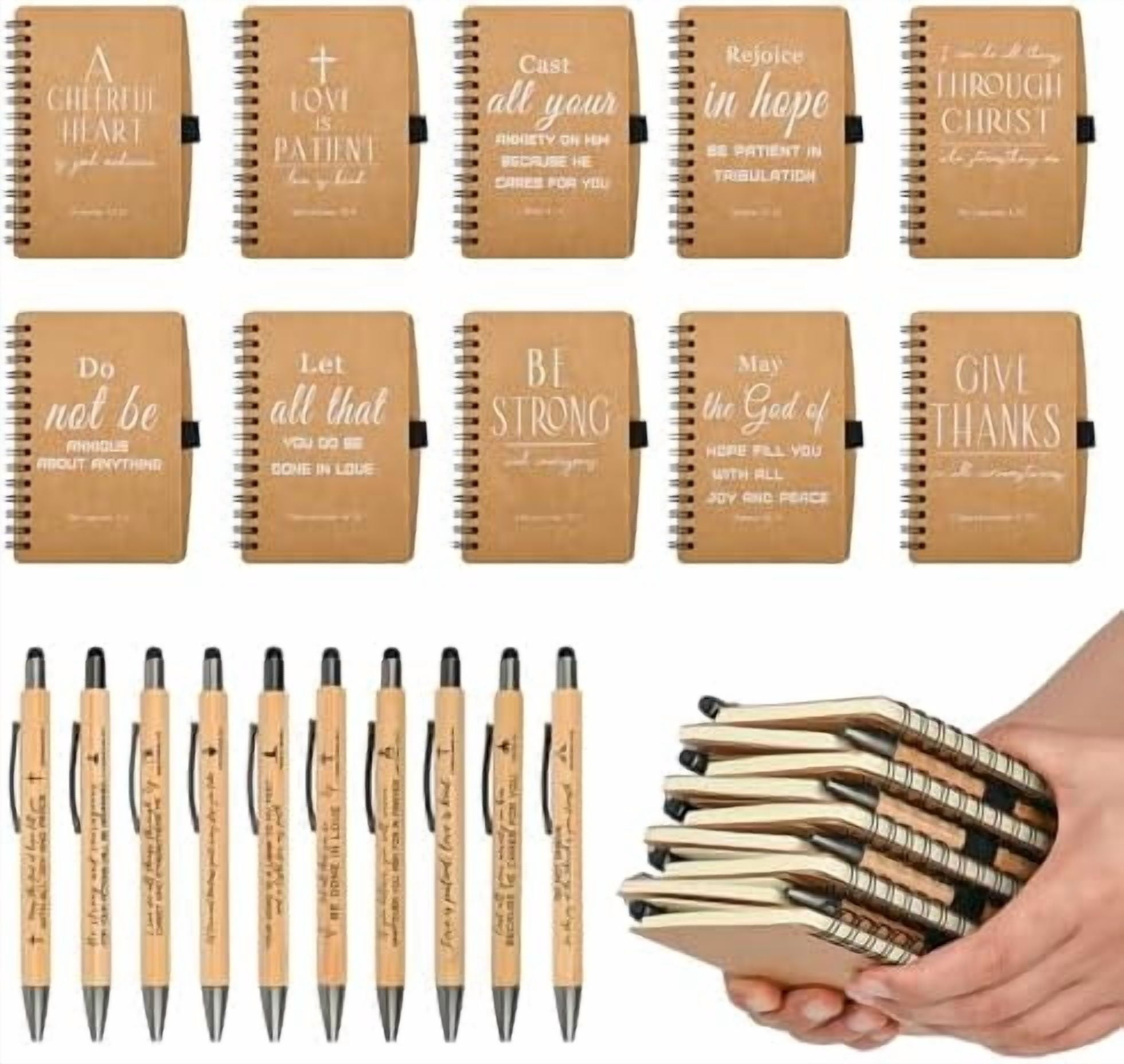 Hasako Christian Prayer Journal Spiral Notebooks Bulk with Pens - Small Lined Notepads (4.13”x5.43”) - Mothers Day Gifts for Women,Church Members & Bible Study Groups (60 sets Brown)