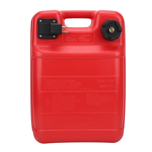 tanque de combustible, tanque de combustible para barcos 24l amplia aplicación a prueba de fugas para viajar reemplazo para fueraborda yamaha para vela tanque de plástico rojo de 24 L con asa superior, tapa de llenado roscada, filtro integrado y toma metálica para manguera, vista frontal centrada sobre fondo blanco; suele usarse como tanque de repuesto portátil para travesías recreativas.