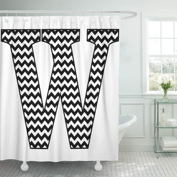 Cynlon Alphabet Black White Chevron W Monogram Letter Zigzag Initial Bathroom Decor Bath Shower Curtain 66x72 Inch Com Cynlon Alphabet Black White Chevron W, Initial Shower Curtain Hooks