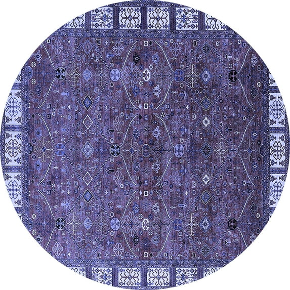 Ahgly Company Machine Washable Indoor Round Oriental Blue Industrial Area Rugs, 7' Round