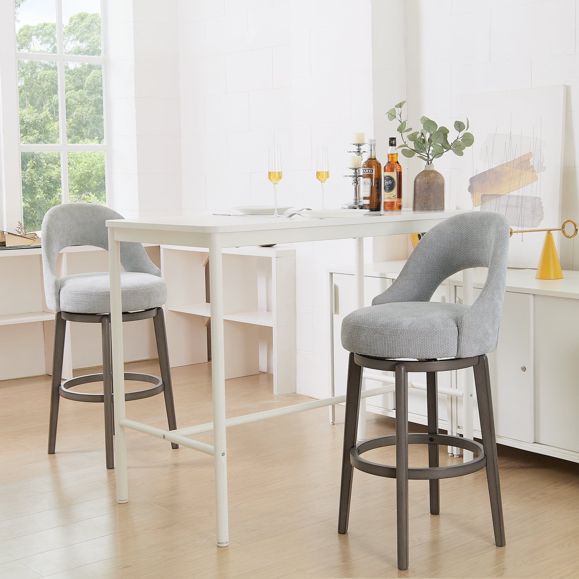 TrumanPick 30" Swivel Bar Stool??Set of 4 Upholstered Counter-Height Barstools U Shape Pub Chair Stools for Kitchen Island room