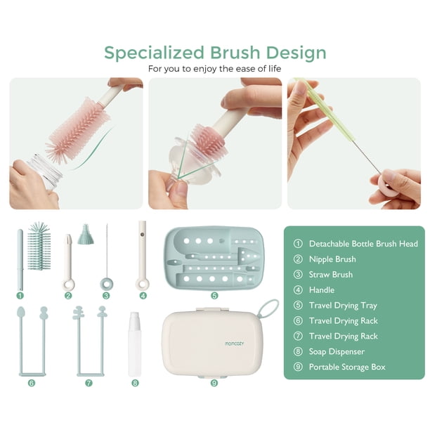 Momcozy Portable Bottle Brush Set - Baby Bottle Cleaner Kit with