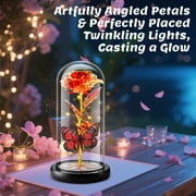 Qoosea Eternal Rose with Butterfly in Glass Dome Red Roses with LED Light Artificial Flowers Mothers Day Birthday Valentines Day Christmas Gifts
