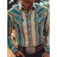 thumbnail image 3 of Men Western Shirt Vintage Western Style Long Sleeve Shirts Fashion Button Down Lapel Blouse Casual Regular Blouses Top Multicolor M, 3 of 3