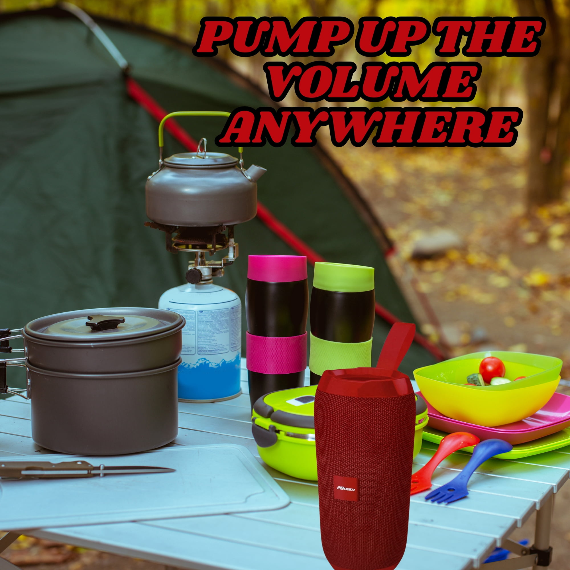 2Boom Jammin' Wireless Portable Speaker Red, Deep Bass, Long Battery, Lightweight, Travel-Friendly, Easy Carry Strap 1Ct with Snoep in Beperkte Oplage