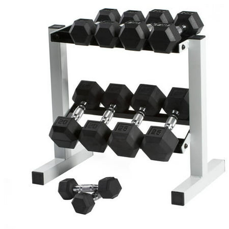 Cap Barbell 150 lb Rubber Hex Dumbbell Set, 5-25 lb with Rack