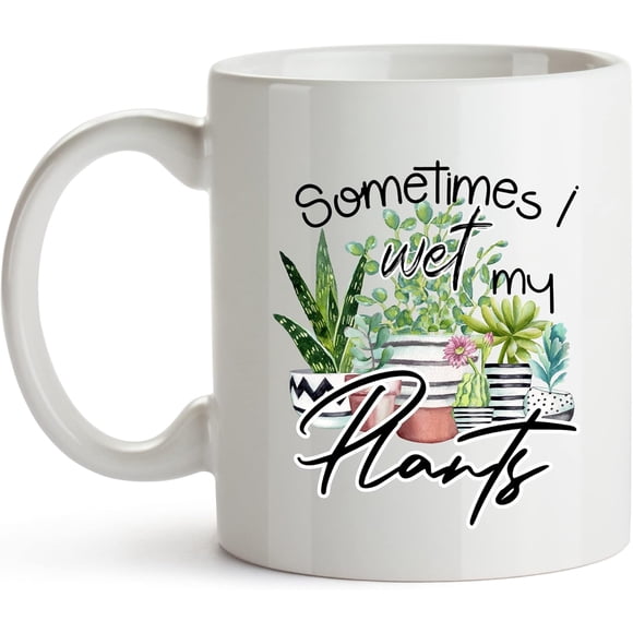 YouNique Designs Sometimes I Wet My Plants Mug for Women, 11 Ounces, Plant Mug, Cool Gardening Plant Lady Cup for Plant Lovers, Succulent Mug, Cactus Mug,Coffee Cup for Gardeners Women (Black Handle)