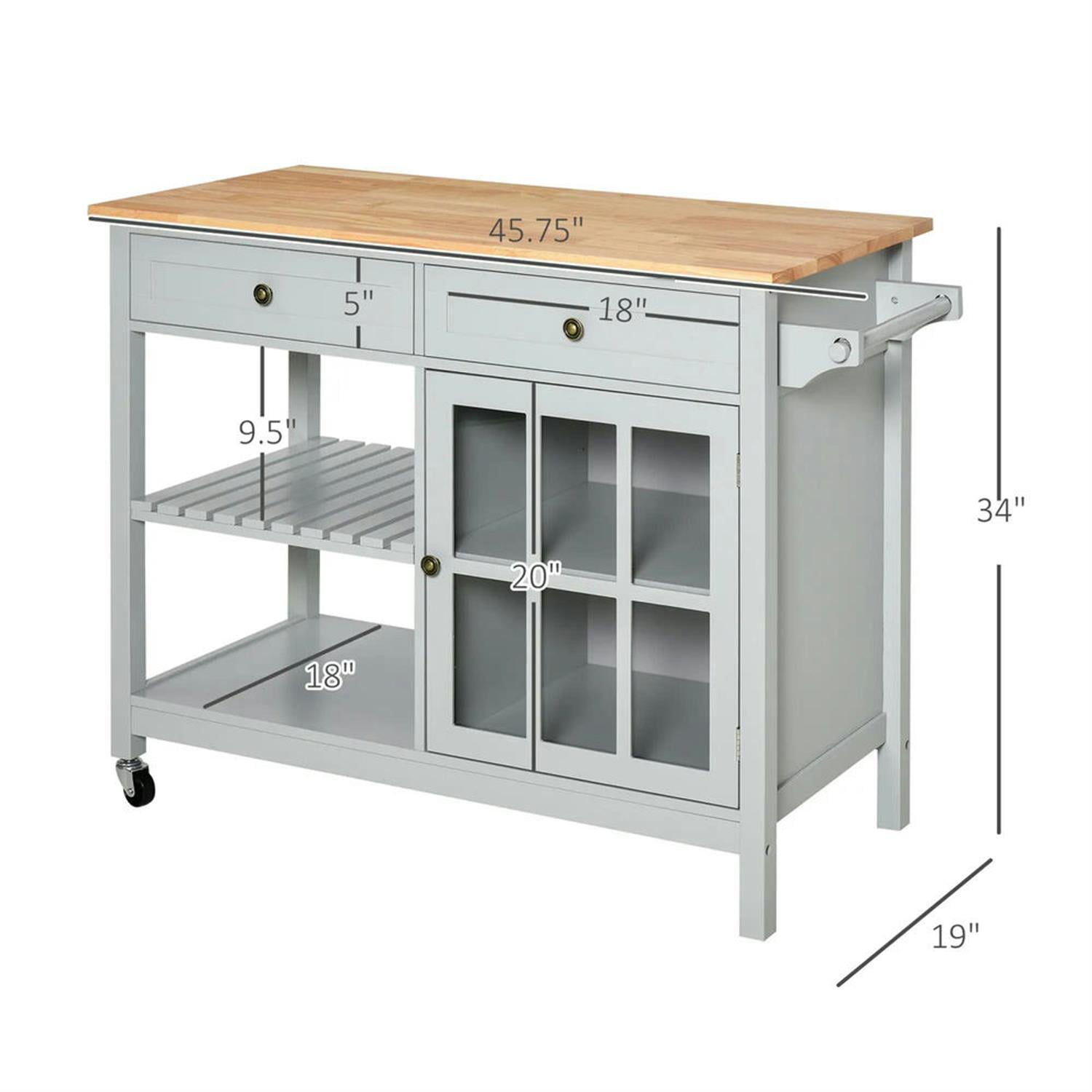 Demi Bonn Kitchen Island Cart on Wheels with Storage, Rolling Dining Room Serving Utility Carts Mobile Movable with Adjustable Shelf and Drawer, Gray