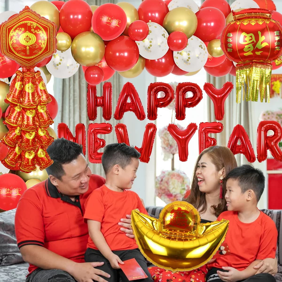2023 Chinese Happy New Year Decoration Balloon Garland Kit，Happy