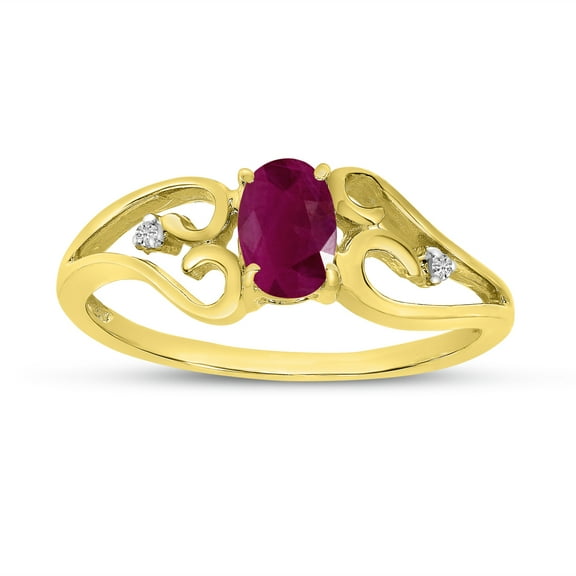 14k Yellow Gold Oval Ruby And Diamond Ring