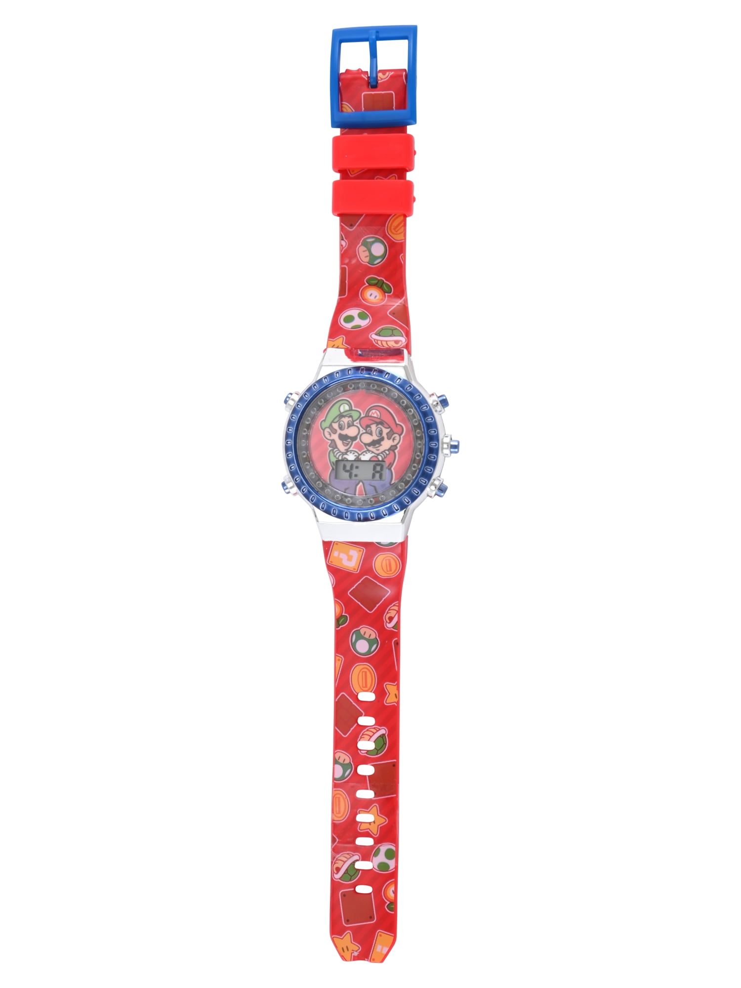 Nintendo Super Mario Brothers Featuring Mario and Luigi Unisex Child Red and Blue LCD Watch, GSM4094WM