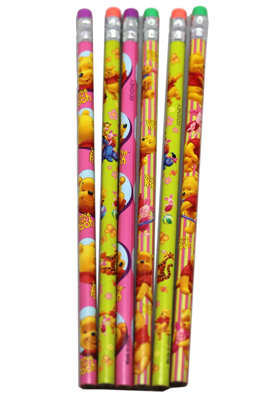 Winnie the Pooh Assorted Outer Color/Character Wooden Pencils Set (6 ...